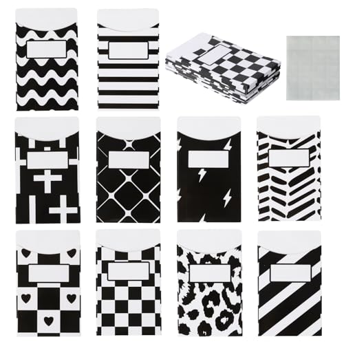 50 Pcs Black & White Classroom Jobs Bulletin Board Pocket Chart Set 10 Unique Designs Library Pockets 3.5x5 Inches Card Stock Envelopes with Adhesive Dots for Back to School Classroom - color: Black N White, size: 3.5x5 IN - 50 Count