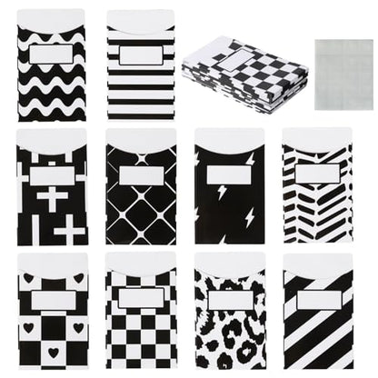 50 Pcs Black & White Classroom Jobs Bulletin Board Pocket Chart Set 10 Unique Designs Library Pockets 3.5x5 Inches Card Stock Envelopes with Adhesive Dots for Back to School Classroom - color: Black N White, size: 3.5x5 IN - 50 Count