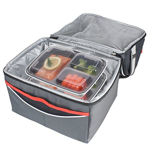 Freshware Meal Prep Containers [21 Pack] 3 Compartment with Lids, Food Storage Containers, Bento Box, Stackable, Microwave/Dishwasher/Freezer Safe (24 oz) - size: 24OZ-21PK