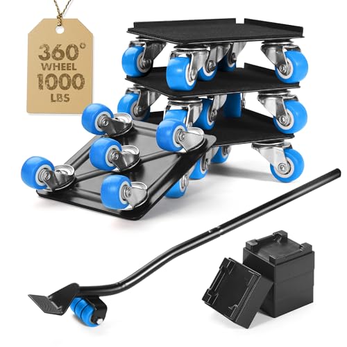 Heavy Duty Furniture Moving Tool Set, Supports up to 1000 Pounds, 5 Wheel Metal Furniture Mover, Furniture Dolly, Appliance Furniture Sliders with Wheels, Furniture Lifter Tool (Blue, 4.3" x4.3") - size: 4.3" x4.3"
