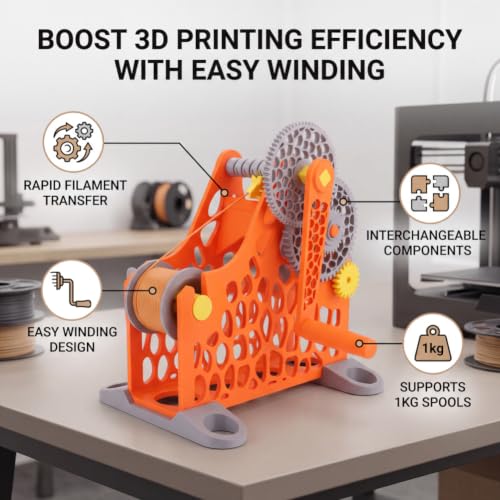 GOWENIC 3D Printer Filament Respooler Hand Cranked 1kg Filament Rewinder, 3D Printer Spool Rewinder, Welding Thread Winder with Smart Tension Control, Manual Spool Winder