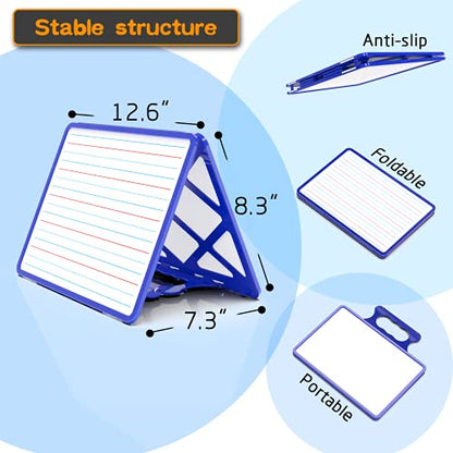 Small Dry Erase White Board with Stand, Double Sided Dry Erase Board for Kids, Foldable Small White Board Portable Mini Whiteboard with Lines & Holder for Home School Office - color: Blue