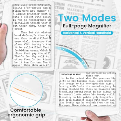 Rechargeable 5X Magnifying Glass for Reading, Large Bright Full Page Magnifier with Light, Handheld LED Dimmable Lighted, Lightweight Book Magnifier for Reading Small Prints Seniors - White - color: White