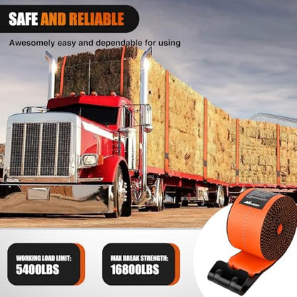 Nilight Truck Straps 4" x 30' Heavy Duty Tie Down with Flat Hooks - color: 4in x 30ft Truck Straps 2PCS Orange