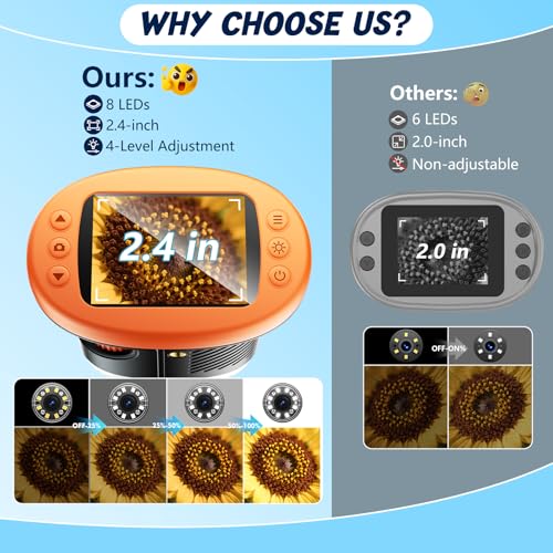 Odatay 2.4" 4K 1000X Digital Kids Microscope with 32G Card 12 Slides Orange - color: Orange