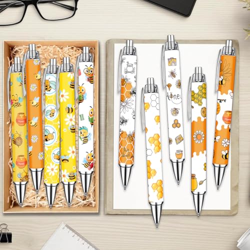 Idealmuzik Bee Pens Set – Cute Yellow & White Bumblebee-Themed Gel Pens for Teens, and Adults – Fun Bee Stationery for School, Office, Journaling, and Gift Giving, 10 Pack - color: Bee