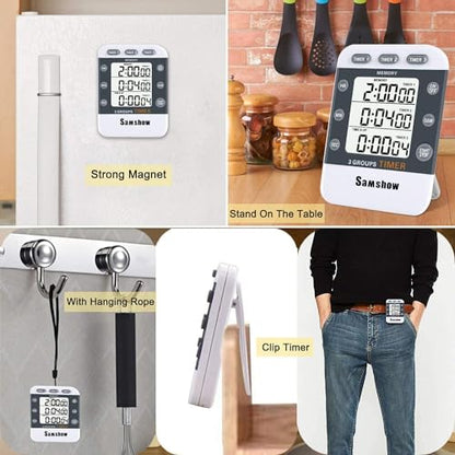 Samshow Digital Kitchen Timer, 3 Channels - color: 382 White