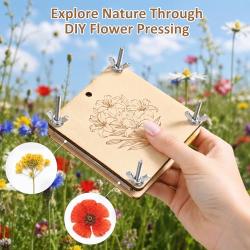 MeRGBWLife Mini Flower Press Kit, Pocket Size Plant Press for Small Flowers, Leaves and Herbs, Portable Wooden Press for Travel, DIY Crafts and Beginners,3.9X3.9inch - size: 3.9"x3.9"