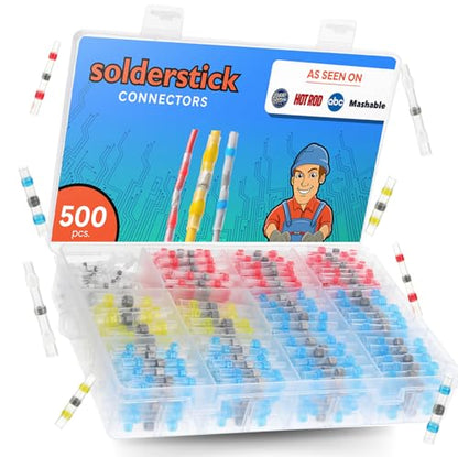 500 Pieces Waterproof Solder Seal Wire Connectors Kit, Electrical Insulated Wire Splice Heat Shrink Wire Connectors with 4 Gauges - 12-10, 16-14, 22-18, 26-24 AWG