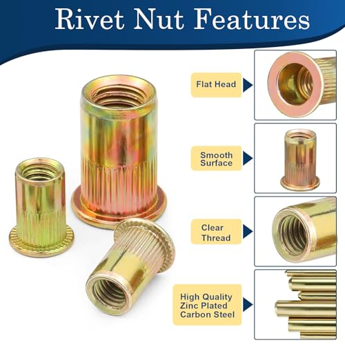 M10-1.5 Rivet Nut,50Pcs Zinc Plated Threaded Rivnuts Inserts - color: Yellow, size: Metric M10 - 50 Pcs