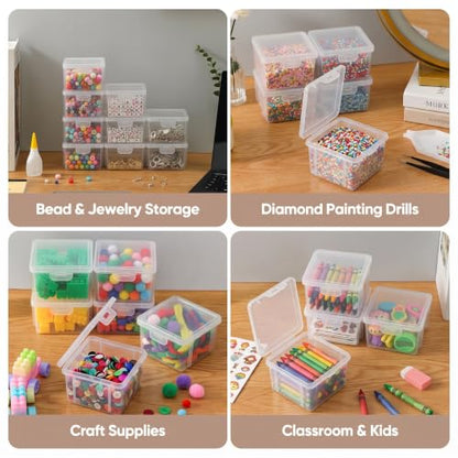 10 Pack Bead Organizer Box, Deep Small Clear Stackable Snap-Lid Case - size: Clear Square Small - 10 Pack
