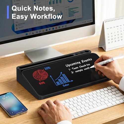 Small Desktop Glass Whiteboard with Storage, Desk White Board Stand Black - color: Black