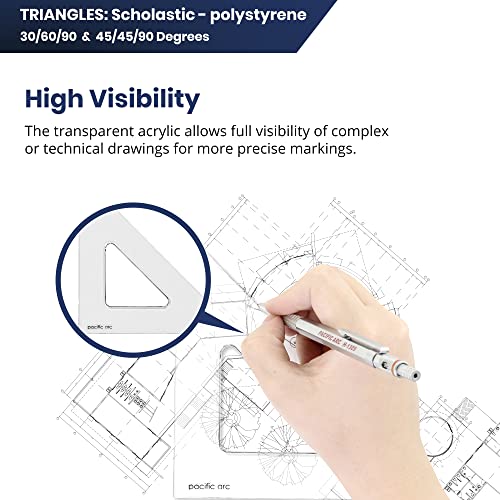 Pacific Arc's Scholastic Triangle - 6 inch - Clear - 30/60 Angle - Plain Edge - Polystyrene - Technical Drawing Tools, Drafting, Architect and Engineering - style: 6 inch, 30/60