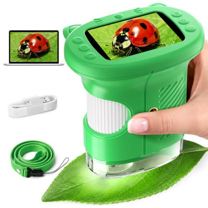 WINWEND Handheld Kids Microscope 1000X Pocket Microscope for Photo and Video Portable Science Kits STEM Toys – Christmas/Birthday Gifts for Girls & Boys Ages 3-12 - color: Green