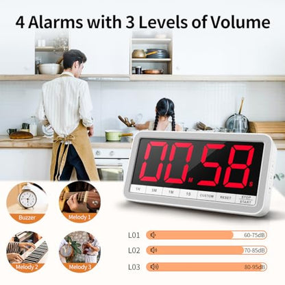 VOCOO Large 7.8" Digital Timer, Magnetic LED Timer for Kitchen & Classroom - color: White