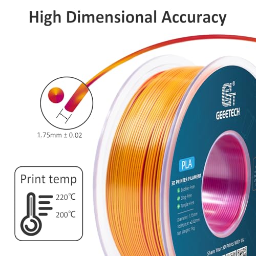 Geeetech Silk PLA Tri Color Filament 1.75mm 3D Printer Filament, Coextrusion Red Gold Purple Tri-Colors Metal-Like Shiny Silk PLA Filament, 1kg (2.2lbs) 1 Spool, Dimensional Accuracy +/- 0.02 mm - color: 1kg Triple Color Red-gold-purple