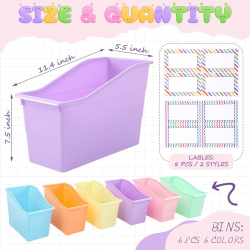 Blosssound Book Bins for Classroom Library, 6 Set, Pastel - color: Pastel