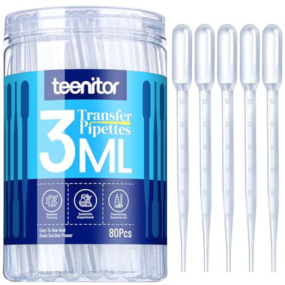 Teenitor 80PCS 3ML Pipette Dropper, Eye Dropper, Disposable Plastic Eye Droppers for Crafts, Droppers for Oils, Medicine Dropper Transfer Pipettes for Essential Oil Makeup Science