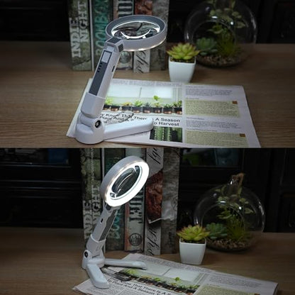 4X Rechargeable Magnifying Glass with 18 LED Light, Foldable Handheld Stand, Magnifying Glass with Light Ideal for Close Work, Seniors Reading, Macular Degeneration - Inbuilt Lithium Battery Included - size: 4X-10.5X