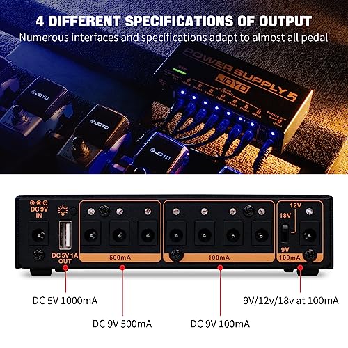 JOYO Built-in 4400mAh Rechargeable Battery Guitar Effect Pedal Power Supply 8 Outputs 9V 12V 18V (100mA, 500mA) Jacks & 5V/1A USB Port (JP-05)