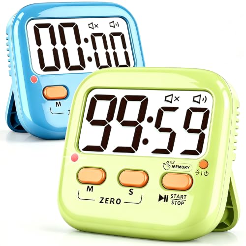 2 Pack Digital Timer for Kids Teacher Classroom Kitchen Office - color: Green + Blue