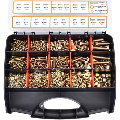 VIGRUE 1045PCS Grade 8.8 Metric Bolts and Nuts Assortment, M4 M5 M6 M8 M10 Bolt Assortment, Heavy Duty Zinc Plated, Length from 12mm - 30mm - size: 1045PCS M4 M5 M6 M8 M10 Bolts