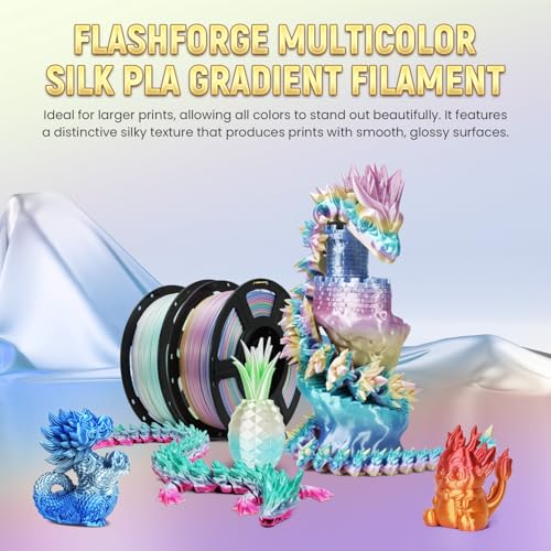 FLASHFORGE Silk PLA Gradient Rainbow Macaron, Multicolored Color Change 3D Printer Filament, Light Purple Light Green Light Red Blue Shiny Fast Color-Changing Each 8M Gradually, Ultra-High Glossiness - color: Silky Gradient Rainbow Macaron