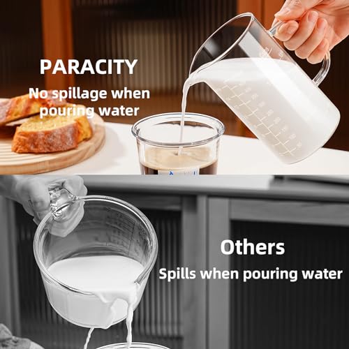 PARACITY 2 Cup Glass Measuring Cup, Liquid Measuring Cups with three Scale and V-Shaped Mouth, Glass Coffee Cups with Handle, Glass Beaker for Kitchen or Restaurant 500 ML - size: 500ml