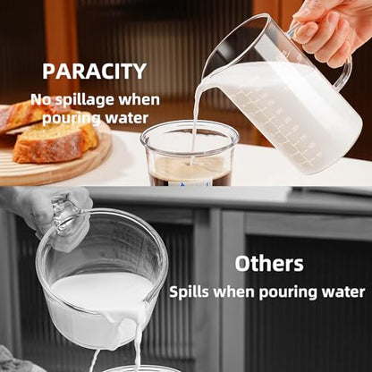 PARACITY 2 Cup Glass Measuring Cup, Liquid Measuring Cups with three Scale and V-Shaped Mouth, Glass Coffee Cups with Handle, Glass Beaker for Kitchen or Restaurant 500 ML (Pack of 2) - size: 500ml (Pack of 2)