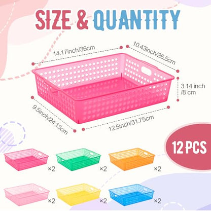 Geetery 12 Pack Classroom Storage Baskets with Handle,Translucent Colors - color: Translucent Colors