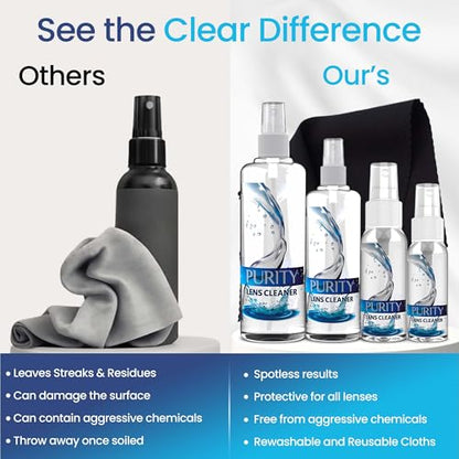 Purity Eyeglass Cleaner Family Pack - Multi-Size Glasses Lens Cleaner Kit - style: 8 Piece Set - (1oz + 2oz + 4oz + 8oz Lens Spray) + 4 (Microfiber Cloth)