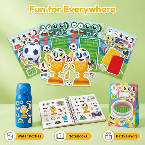 Soccer Make a Face Stickers 24 Sheets, Sports Crafts for Boys - color: Soccer