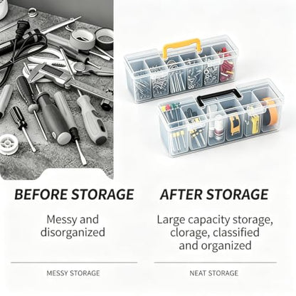 Small Parts Organizer Box with Transparent Lid 1‑Pack, 6-Compartments Movable Organizer Box with for Hardware, Screws, Bolts, Nails, Beads, Jewelry and Fishing Small Accessories, NOT for Large Tools
