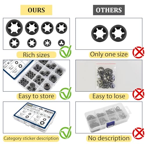 Internal Tooth Starlock Washers Push Nut Assortment (M2.5-M12) 500Pcs - size: Internal Tooth Star Lock Washers