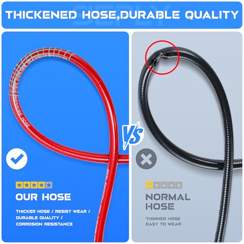 Sewer Jetter Kit for Pressure Washer, 50FT 5800 PSI Drain Cleaner Hose with 1/4" NPT Corner, Rotating and Button Hose Sewer Jetting Nozzle, Waterproof Tape, Pearl Corsage Pin, Spanner, Glove - color: Red - Hose Only, size: 50FT