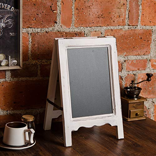 15 inch Mini Tabletop Wooden A-Frame Double-Sided Slate Chalkboard Sign Easel for Business (White) - color: White