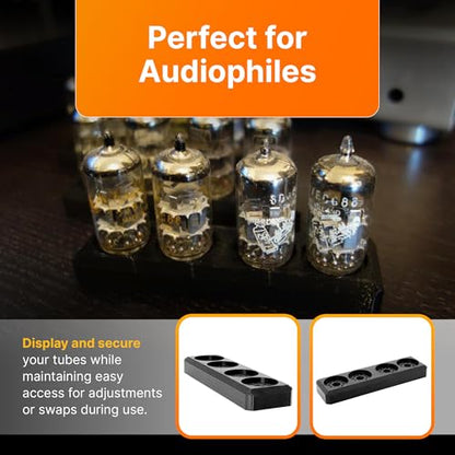 SplashNColor Quad 4X Vacuum Tube Holder Display Stand – Compatible with ECC88, 6DJ8, 6922 Tubes – Fits Schiit Audio Lyr and Valhalla – Heat-Resistant Satin Black Tube Rack