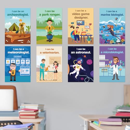 HIQINLUG 16 PCS STEAM Careers Posters Classroom Decorations, Science Classroom Job Bulletin Board Decoration Job Chart Poster with Inspirational Quotes Poster for Schools Teacher Wall Decor Supplies