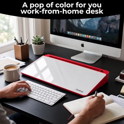 Chalkola Red/White Glass Desktop Whiteboard with Storage, Dry Erase Board - color: Red/White