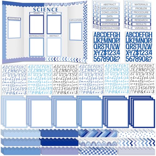 Skyygemm 92 Pcs Science Fair Board Set Scalloped Trim Titles,Blue Boho - style: Blue Boho