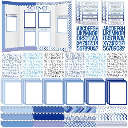 Skyygemm 92 Pcs Science Fair Board Set Scalloped Trim Titles,Blue Boho - style: Blue Boho