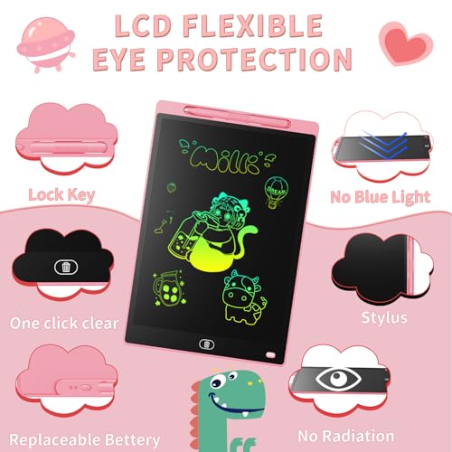 [2 Pack] Genialba LCD Writing Tablet 8.5-Inch Colorful Doodle Board, Toddler Learning Educational Toys Gifts for 3-8 Years Old Girls and Boys, Electronic Drawing Pad for Kids (Pink&Black) - color: Black & Pink, size: 8.5 Inch