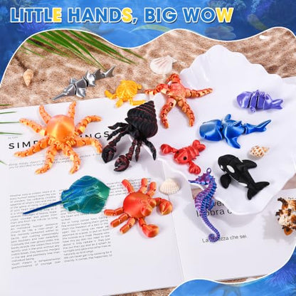 3D Printed Sea Animal Devilfish 12 Pack Flexible Ocean Desk Decor Set - size: Marine Animals (Devilfish), style: 12 PCS