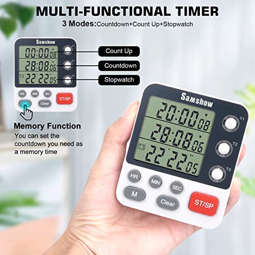 Samshow Digital Kitchen Timer, 3 Channels - color: 318 White