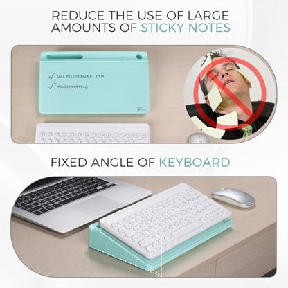 TOWON Compact Glass Desktop Whiteboard with Storage 12x7 in, Teal Blue - color: Teal Blue