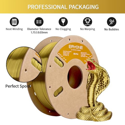 ERYONE Silk PLA Filament for 3D Printer 1.75mm +/- 0.03mm, Shiny Filament 1kg (2.1lbs)/Spool, Brass - color: Silk Brass, size: Silk Pla-1kg
