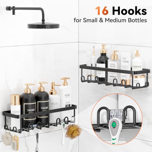 YASONIC Shower Caddy Adhesive, Rustproof Shower Organizer, Wall Shower Rack - color: Black