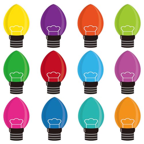 48Pcs Christmas Paper Cutouts, Colourful Xmas Light Bulbs Cut Outs Bulletin Board Decor for Winter Christmas Holiday Home Office Classroom Chalkboard Window Wall Door Decor - style: Light Bulb