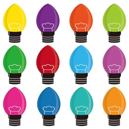 48Pcs Christmas Paper Cutouts, Colourful Xmas Light Bulbs Cut Outs Bulletin Board Decor for Winter Christmas Holiday Home Office Classroom Chalkboard Window Wall Door Decor - style: Light Bulb