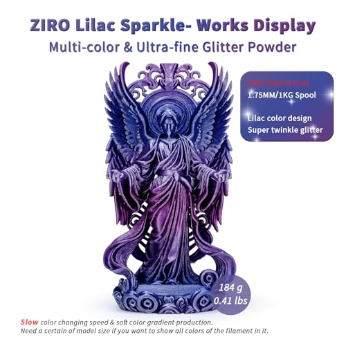 ZIRO Slow Color Gradient 1.75mm PLA, Fit Most 3D Printer, Lilac Sparkle - color: Lilac Sparkle